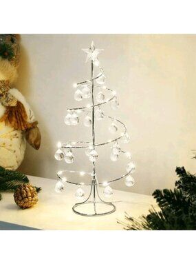 Tabletop Spiral Christmas Tree With Crystal Ornaments & LED Lights - 13" Tall